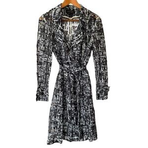 Escada Open Weave Topper Duster Jacket Wrap Style Belted Black White sz 36 Small